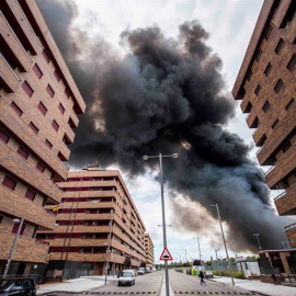 Columna de humo proveniente del incendio del cementerio de neumáticos de Seseña vista desde la cercana urbanización El Quiñón.- EFE/Ismael Herrero