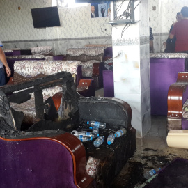 Estado en que quedí la cafetería en la que tiene su sede una peña madridista en la ciuidad iraquí de Balad. REUTERS/Stringer