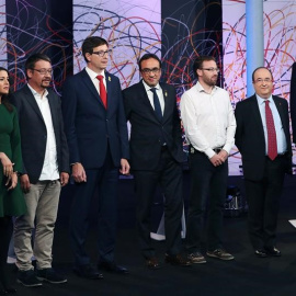 Inés Arrimadas, Xavier Domènech, Carles Mundó, Josep Rull, Vidal Aragonès, Miquel Iceta i Xavier Garcia Albiol al debat organitzat per laSexta / EFE Alejandro García