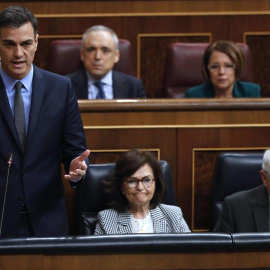 El presidente del Gobierno, Pedro Sánchez, durante su intervención en la última sesión de control al Ejecutivo / EFE