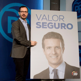 El vicesecretario de organización del Partido Popular Javier Maroto, durante la presentación del eslogan de campaña para las próximas elecciones generales del 28 de Abril | EFE/ Nico Rodríguez