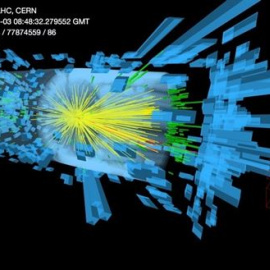 La primera colisión de partículas en el LHC a energía récord. /CERN