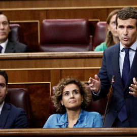 12/09/2018.- El presidente del PP, Pablo Casado, interviene en la sesión de control al Gobierno hoy en el Congreso. EFE/Mariscal