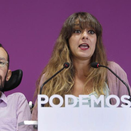 Los portavoces de Podemos Pablo Echenique y Noelia Vera comparecen en rueda de prensa tras el Consejo de Coordinación de Podemos. EFE/Paolo Aguilar