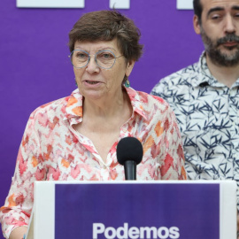La candidata de Unidas Podemos en Baleares, Antònia Jover, durante una rueda de prensa, en la sede de Podemos, a 1 de junio de 2023, en Palma de Mallorca, Mallorca.