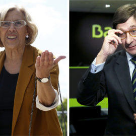 Manuela Carmena, de Ahora Madrid, y José Ignacio Goirigolzarri, de Bamkia. EFE/REUTERS