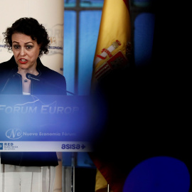 La ministra de Trabajo, Migraciones y Seguridad Social, Magdalena Valerio, durante su intervención en un desayuno informativo organizado por el Nueva Economía Fórum. EFE/Mariscal
