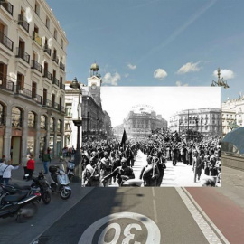 Imágenes de la Guerra Civil con las panorámicas de GoogleStreet View. PUERTA DEL SOL (1939) // Sebastian Maharg