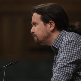 22/07/2019.- El líder de Unidas Podemos, Pablo Iglesias, interviene en la primera jornada del debate de investidura que afronta el líder socialista y que puede desembocar en su elección como presidente del primer Ejecutivo de coalición en l
