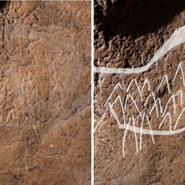 Fotografías facilitadas por la Diputación de Bizkaia, de uno de  los 70 grabados de animales del paleolítico superior hallado en la cueva de Atxurra. EFE/