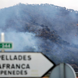 Imagen del incendio forestal que se ha declarado esta tarde en Capellades (Barcelona) / EFE
