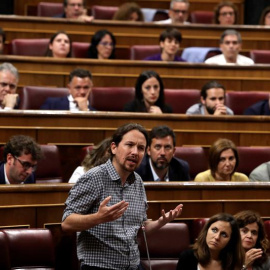 22/07/2019.- El líder de Unidas Podemos, Pablo Iglesias, interviene durante la primera jornada del debate de investidura que afronta el líder socialista, Pedro Sánchez, y que puede desembocar en su elección como presidente del primer Ejecut