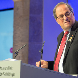 El president de la Generalitat, Quim Torra, en la seva compareixença aquest dimarts al Palau de la Generalitat, en què ha presentat el seu pla de Govern per a la legislatura. EFE / Marta Pérez.