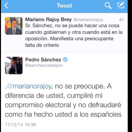 Imagen del cruce de mensajes de Rajoy y Sanchez en Twitter.