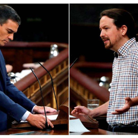 El presidente del Gobierno en funciones y candidato socialista a la presidencia del Gobierno, y el lider de Unidas Podemos, Pablo Iglesias. (EFE)
