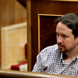El líder de Unidas Podemos, Pablo Iglesias, durante la segunda y definitiva votación de la investidura