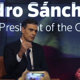 27/09/2018.- El presidente del Gobierno español, Pedro Sánchez, interviene en un foro de la agencia Reuters hoy en Nueva York. EFE/Ballesteros