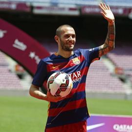 Aleix Vidal en su presentación con el Barcelona.
