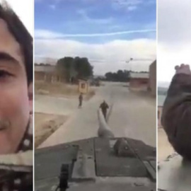 Los civiles que amenazaron a Puigdemont e Iglesias desde un tanque / Twitter