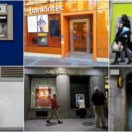 Oficinas de BBVA, Bankinter, Bankia, Banco Sabadell, Banco Santander y Caixabank. REUTERS