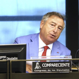 El presidente de RTVE, José Antonio Sanchez, durante su comparecencicia en la comisión de RTVE realizada hoy en el congreso de los Diputados.- EFE
