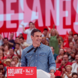 El presidente del Gobierno, Pedro Sánchez, durante el acto de cierre de campaña del PSOE.