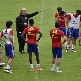 El seleccionador del combinado español, Vicente del Bosque durante un entrenamiento del equipo la semana pasada en Schruns, Austria. /EFE