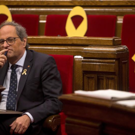 02/10/2018.- El presidente de la Generalitat, Quim Torra, durante el pleno del Parlament que lleva más de dos meses sin actividad, donde se celebra el debate y votación del dictamen de la comisión del Estatuto de los Diputados sobre los dip