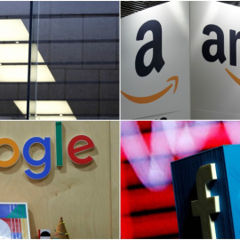 Logos de las empresas tecnológicas Apple, Amazon, Google, y Facebook. REUTERS