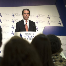 José María Aznar durante su intervención en el Instituto Atlántico.- EUROPA PRESS