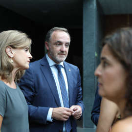 El presidente del UPN y portavoz de Navarra Suma, Javier Esparza, antes del inicio de la primera sesión del debate de investidura. DAVID DOMENECH / EUROPA PRESS