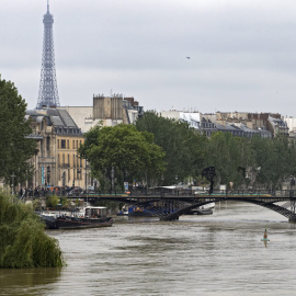 Vista de la credida del río Sena en París, este viernes, cuando alcanzó su pico máximo esperado entre 6,30 y 6,50 metros de altura. EFE/Ian Langsdon