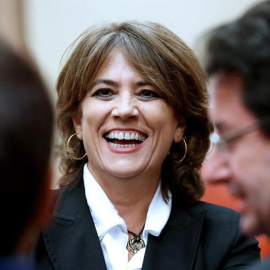 La ministra de Justicia, Dolores Delgado, tras comparecer en la Comisión de Justicia del Congreso para explicar su relación con el excomisario José Manuel Villarejo (ZIPI | EFE)