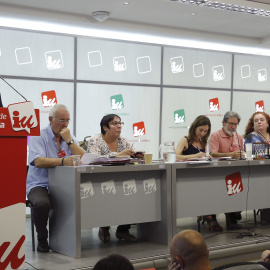 El candidato de IU a la Presidencia del Gobierno, Alberto Garzón, durante su intervención ante Consejo Político en Madrid que podría decidir la intervención de la federación de Madrid. EFE/Alberto Martín
