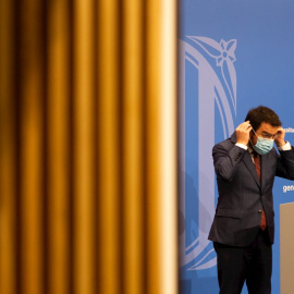 22/2/2021.- El vicepresidente dela Generalitat, Pere Aragonés, durante una rueda de prensa.
