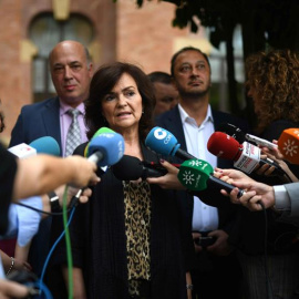 Carmen Calvo durante la visita a Córdoba, donde ha desvinculado su visita al Vaticano con el posible enterramiento de Franco en La Almudena | EFE