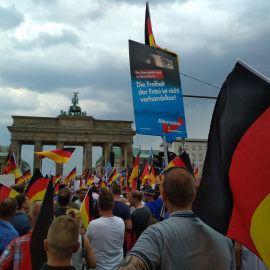 Seguidores de la AfD escuchan los discursos ante la Puerta de Branderburgo. JAVIER PÉREZ DE LA CRUZ