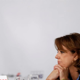 La ministra de Justicia, Dolores Delgado, durante su participación en un desayuno informativo celebrado en Madrid. (JUAN CARLOS HIDALGO | EFE)