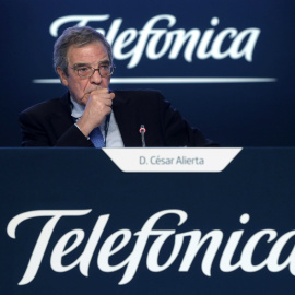 César Alierta, durante la última junta de accionistas de Telefónica. EFE