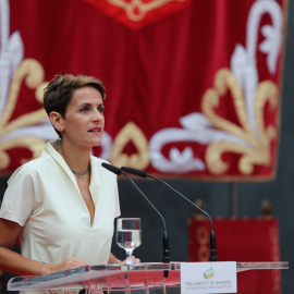 06/08/2019 - La secretaria general del PSN y nueva presidenta de Navarra, María Chivite, durante su discurso de toma de posesión del cargo en el Parlamento de Navarra / EUROPA PRESS