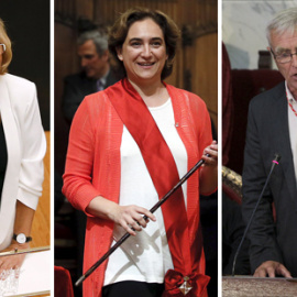 Manuela Carmena, Ada Colau, y Joan Ribó, en sus investiduras en las alcaldías de Madrid, Barcelona y Valencia, respectivamente. EFE/REUTERS