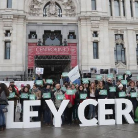 Concentración de Pacma frente al Ayuntamiento de Madrid para reclamar la prohibición de los animales en los circos / EFE