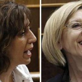 La diputada díscola de UPyD, Irene Lozano, y la todavía portavoz del partido, Rosa Díez.