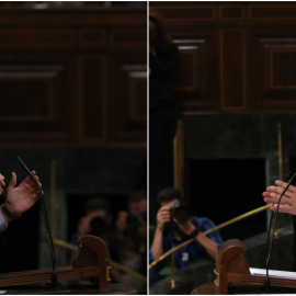 El líder del PP, Pablo Casado, y el presidente del Gobierno, Pedro Sánchez, en el Pleno del Congreso sobre la última cumbre de la UE. REUTERS
