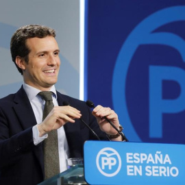 Pablo Casado, vicesecretario de comunicación del Partido Popular, en rueda de prensa. EFE/Ballesteros