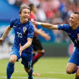 Luka Modric celebra su gol ante Turquía en París. /REUTERS