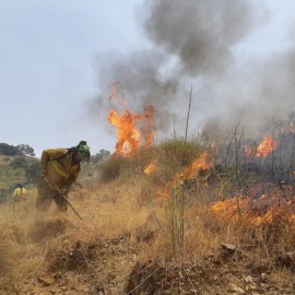 Imagen del incendio forestal en el paraje Arroyo Jaboneros de Málaga capital. Europa Press