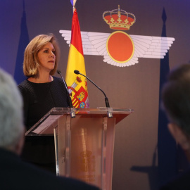 La ministra de Defensa María Dolores de Cospedal, en la rueda de prensa que ha ofrecido este jueves. MD