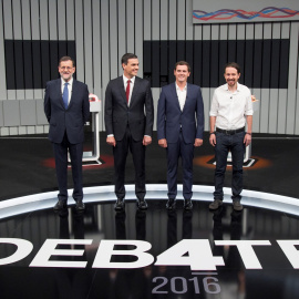 Momento del Debate a cuatro que contó con los candidatos a la presidencia del gobierno Mariano Rajoy, Pablo Iglesias, Pedro Sánchez y Albert Rivera