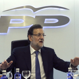 Mariano Rajoy, preside la primera reunión de la nueva cúpula del Partido Popular, esta tarde en la sede nacional de la organización. EFE/Zipi